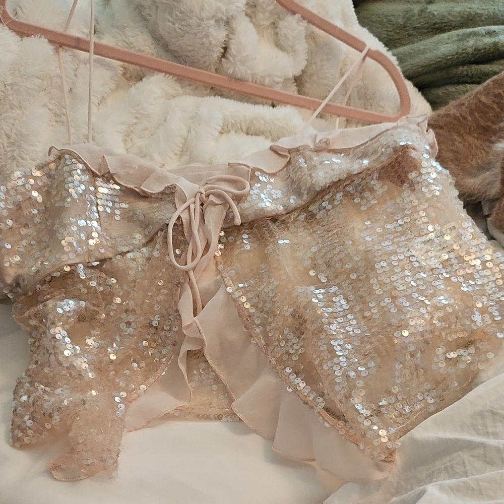 Zara Silky Sequins Sexy Spaghetti Straps Summer Top New Without Tags Size L